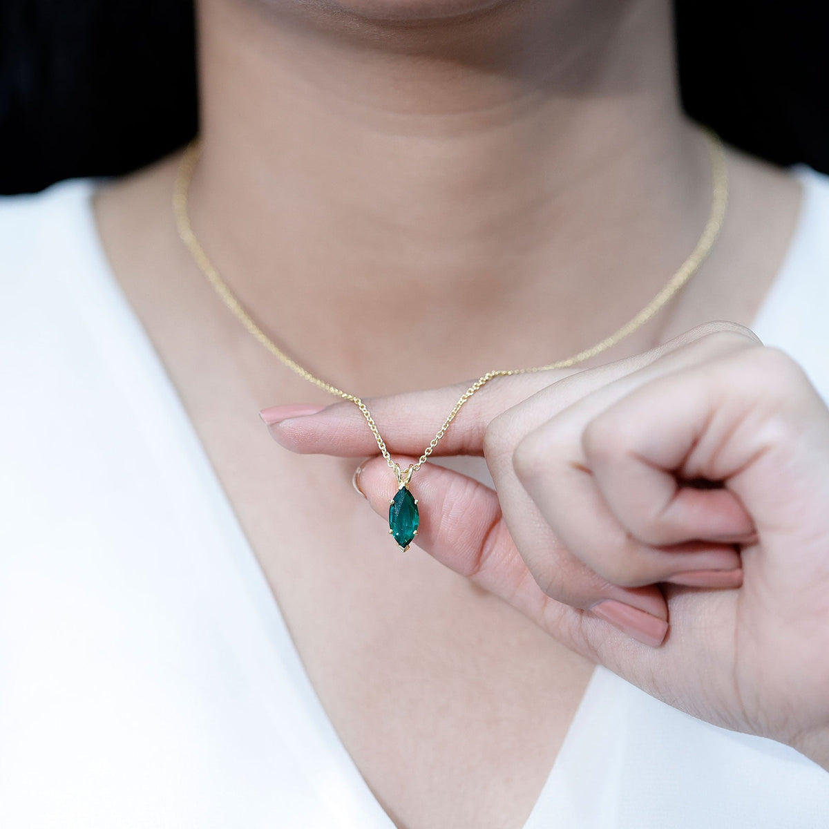 Marquise Emerald Necklace – 2.5 Carat Lab Grown Solitaire Pendant Necklace, 14k Gold Plated
