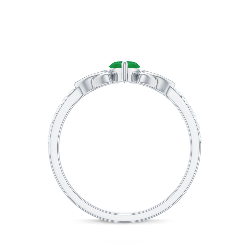 Marquise Emerald Promise Ring – Natural AAA Emerald, Diamond Accent, Celtic Knot Design