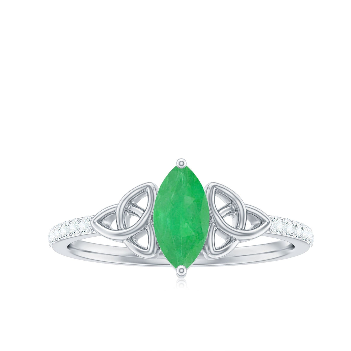 Marquise Emerald Promise Ring – Natural AAA Emerald, Diamond Accent, Celtic Knot Design