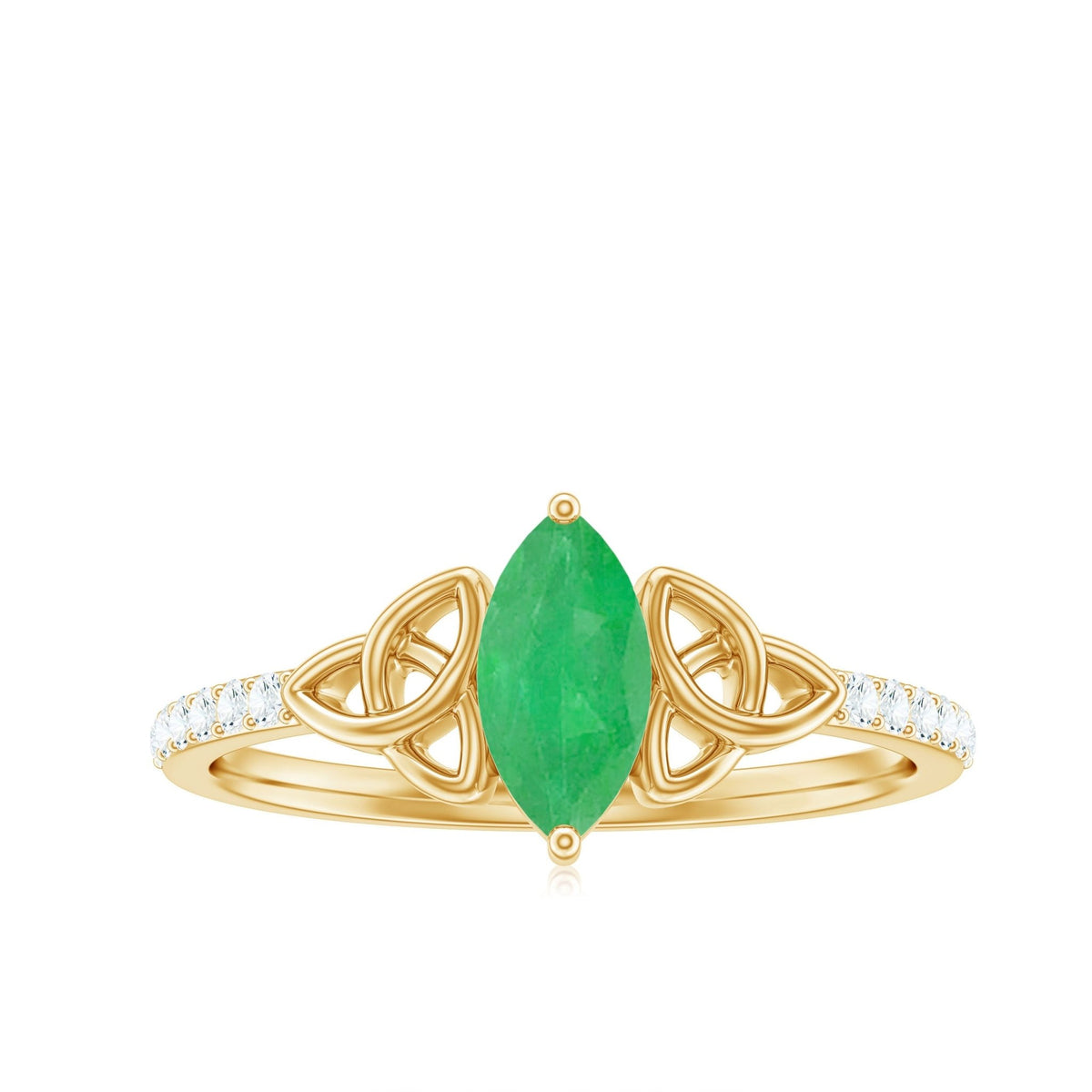 Marquise Emerald Promise Ring – Natural AAA Emerald, Diamond Accent, Celtic Knot Design