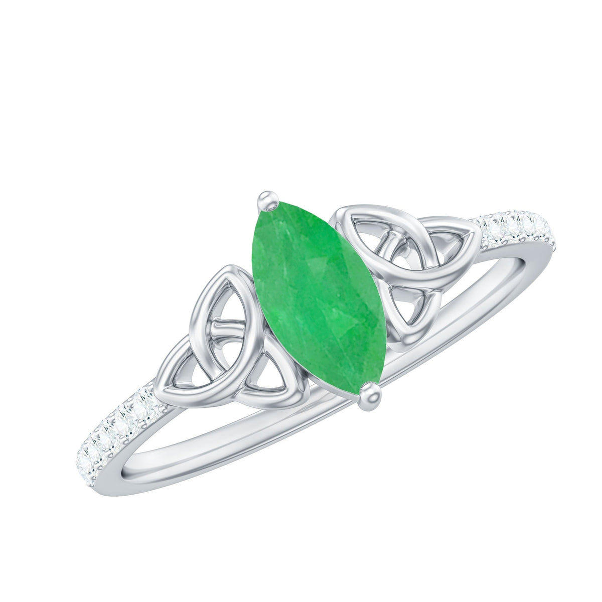 Marquise Emerald Promise Ring – Natural AAA Emerald, Diamond Accent, Celtic Knot Design