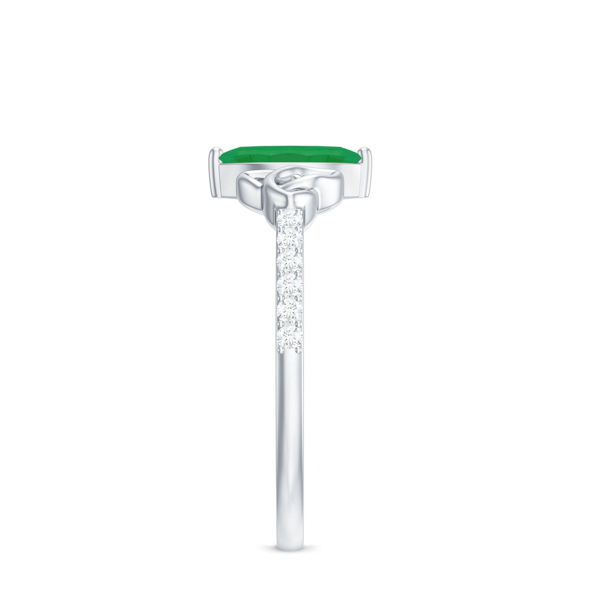Marquise Emerald Promise Ring – Natural AAA Emerald, Diamond Accent, Celtic Knot Design