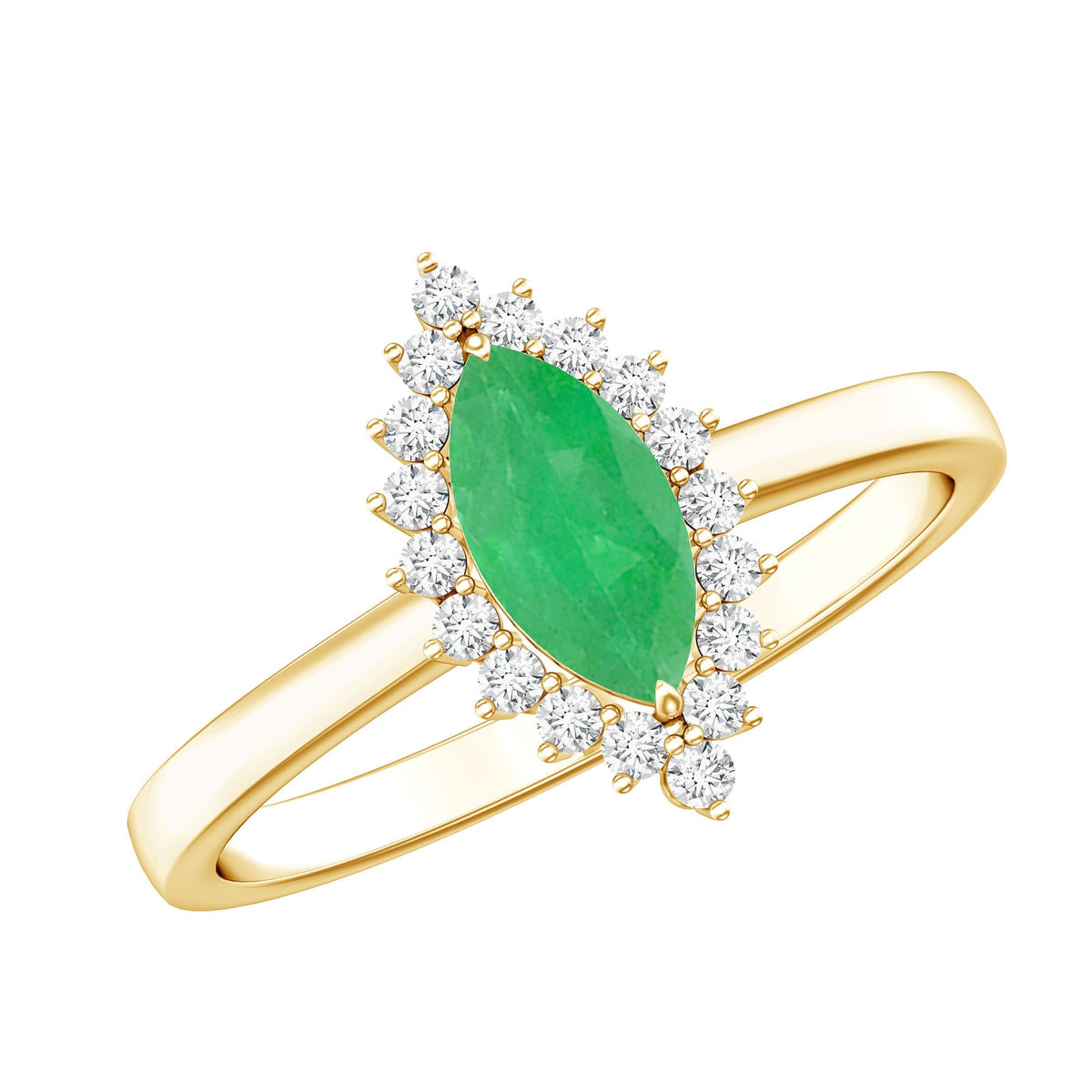 Marquise Emerald Ring – AAA Quality Emerald Engagement Ring with Diamond Halo