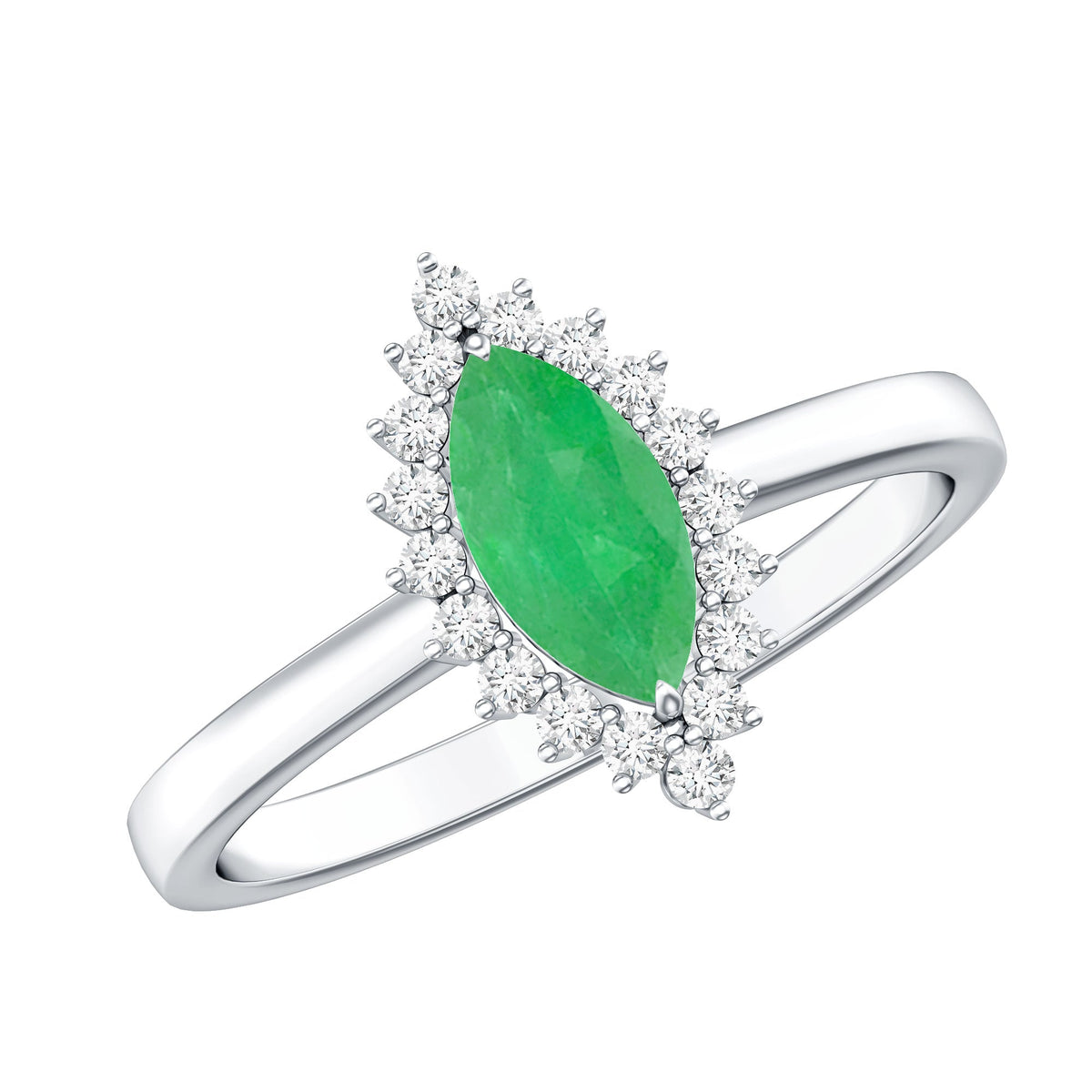 Marquise Emerald Ring – AAA Quality Emerald Engagement Ring with Diamond Halo