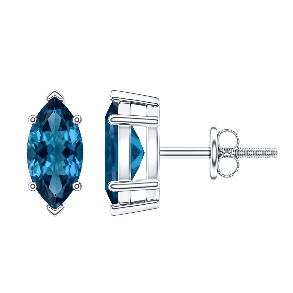 Marquise London Blue Topaz Solitaire Studs in Basket Setting