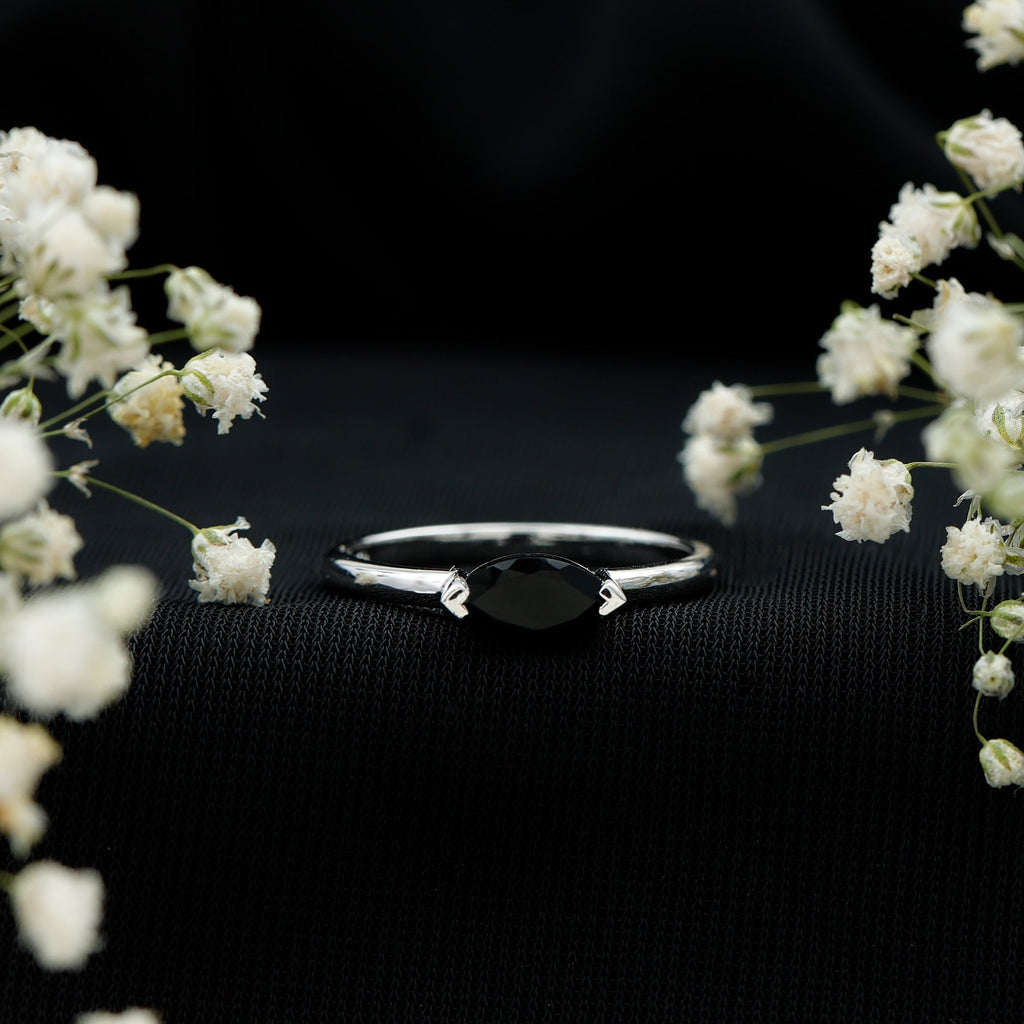 Marquise Shaped Black Onyx Solitaire Promise Ring for Her
