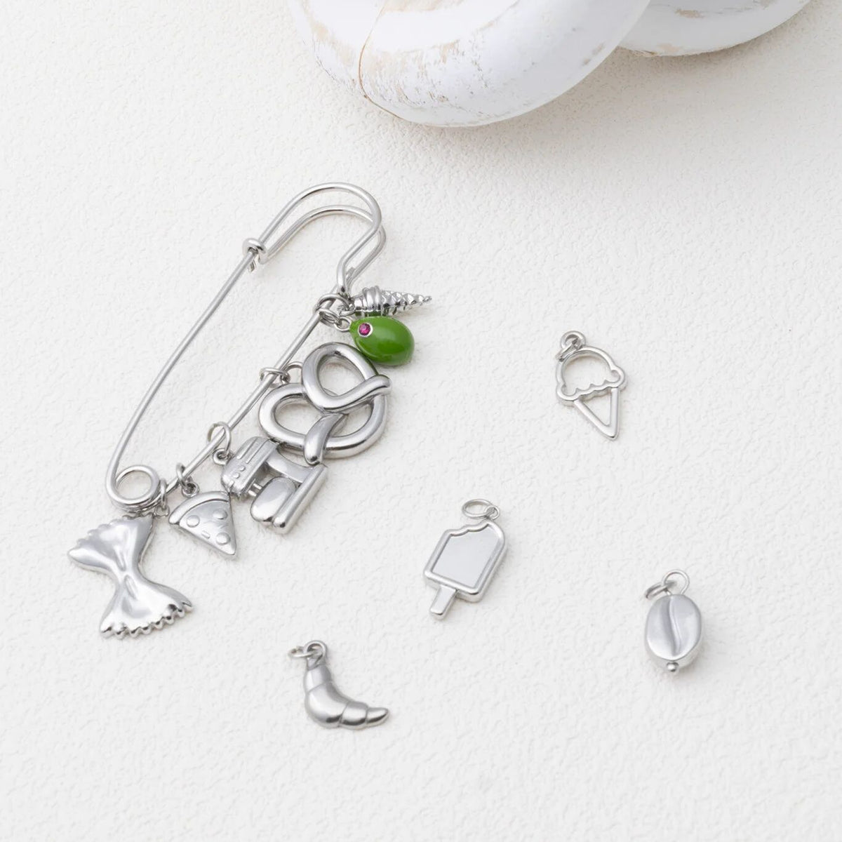 18K Gold PVD Stainless Steel Martini Olive Charm- silver food collection 