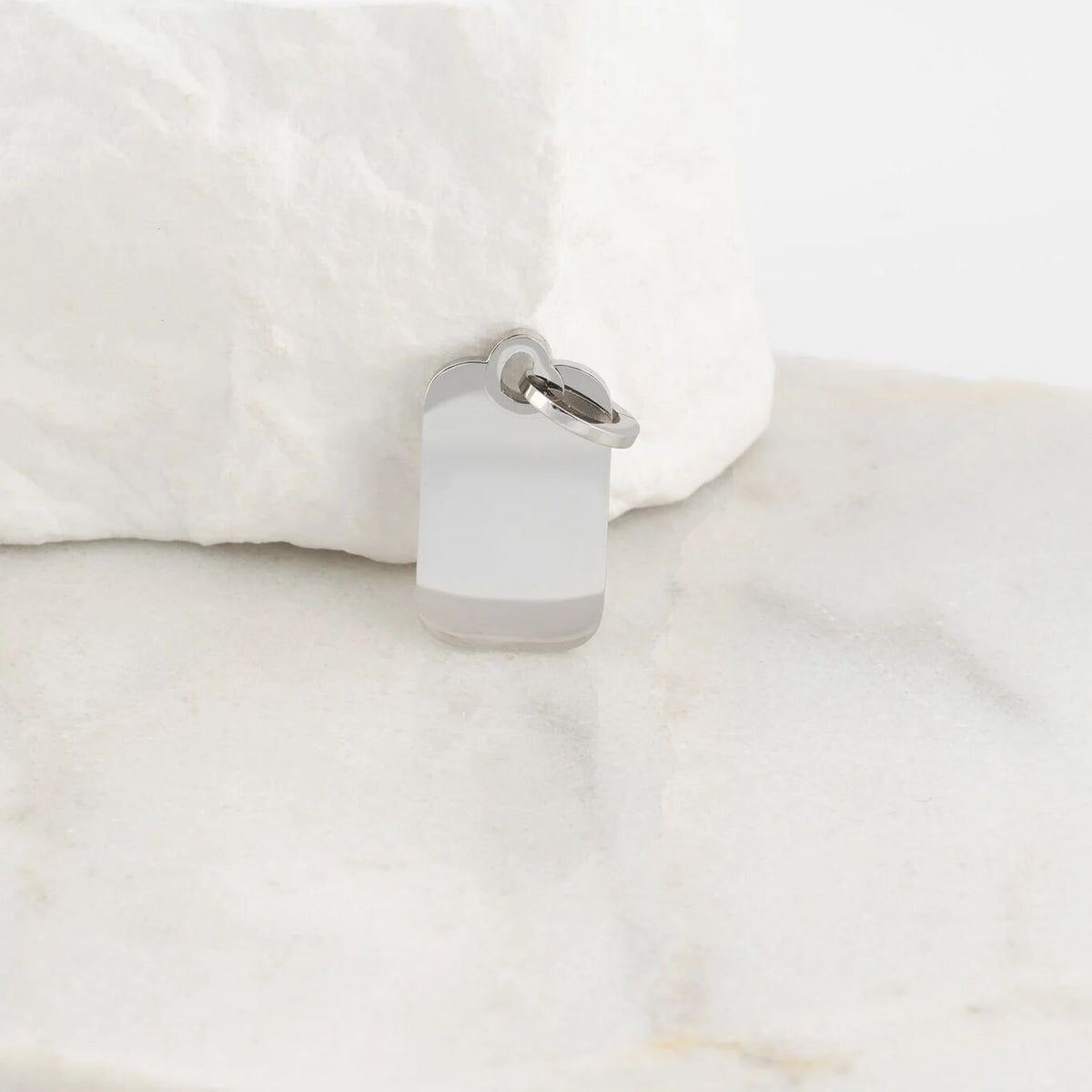 18K Gold PVD Stainless Steel Mini Tag Charm- silver studio 