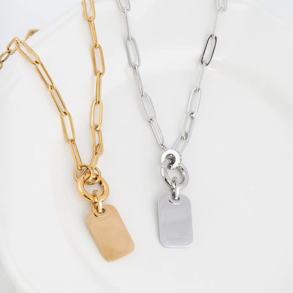 18K Gold PVD Stainless Steel Mini Tag Charm- gold and silver studio 