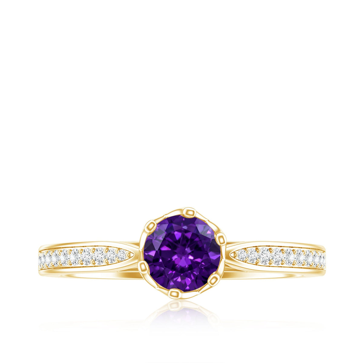 Minimal Amethyst Engagement Ring with Diamond