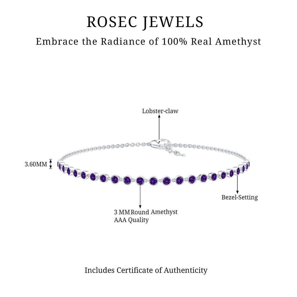 Minimalist Bezel Set Amethyst Chain Bracelet