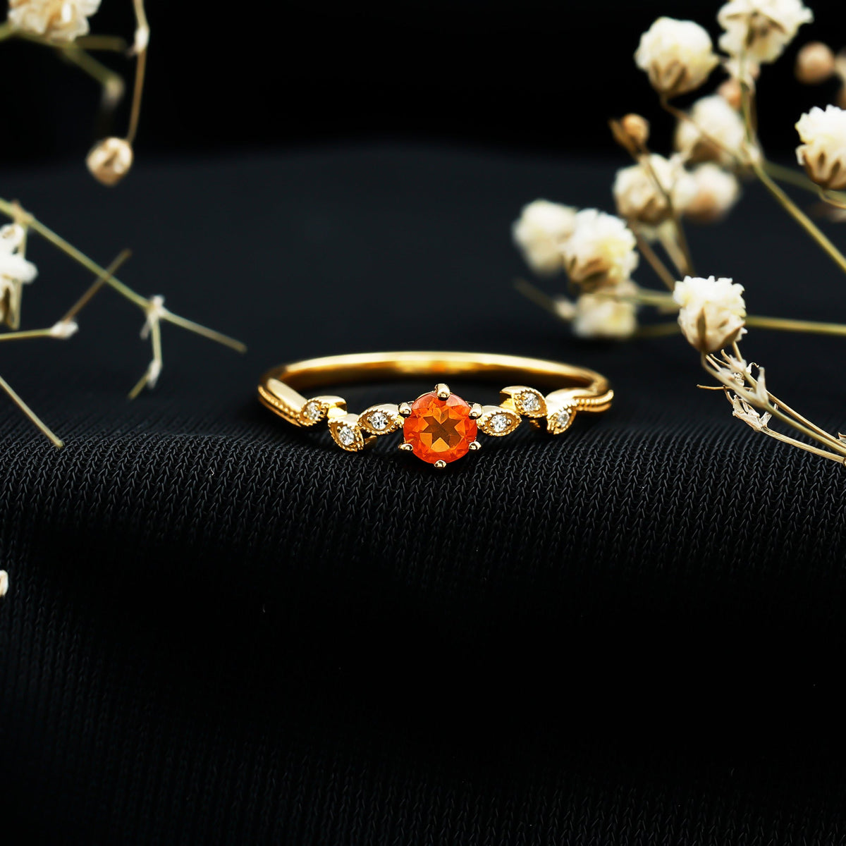 Minimalist Fire Opal and Diamond Promise Ring for Women