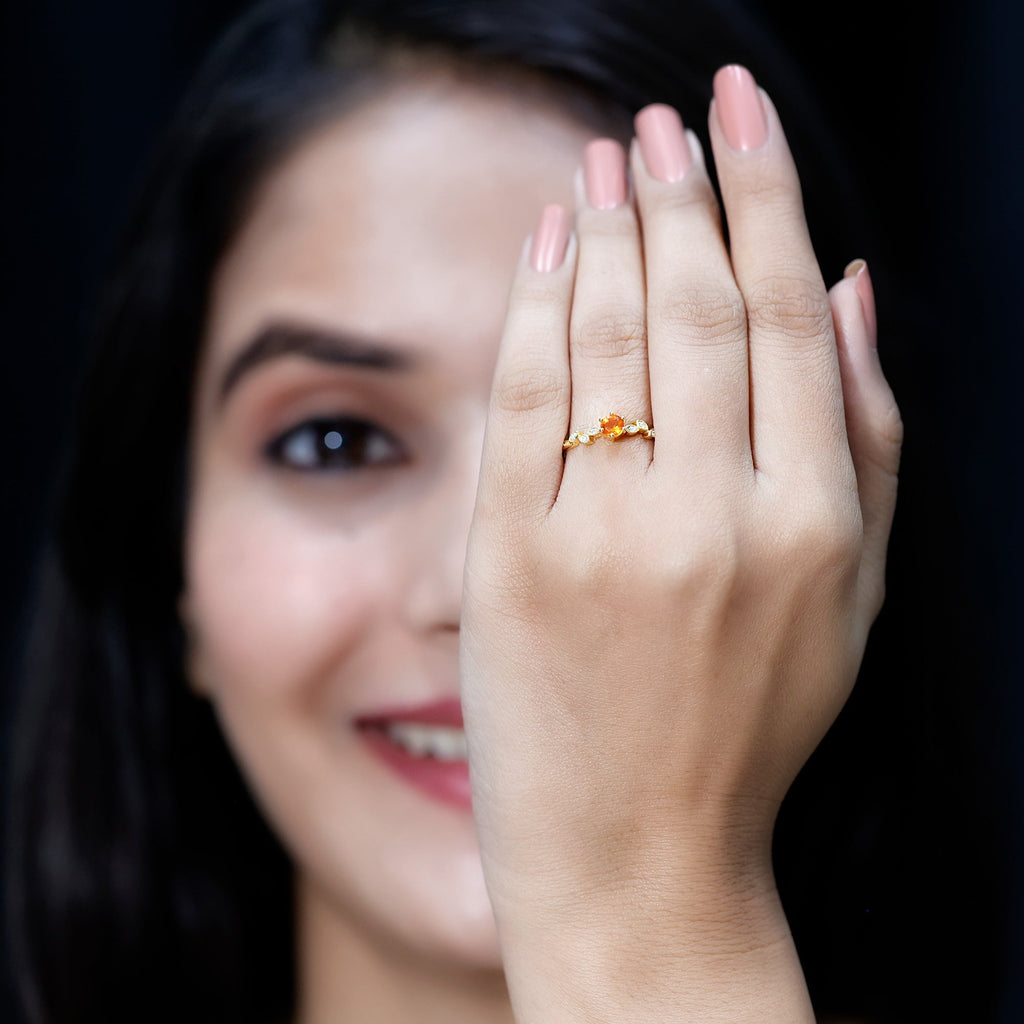 Minimalist Fire Opal and Diamond Promise Ring for Women