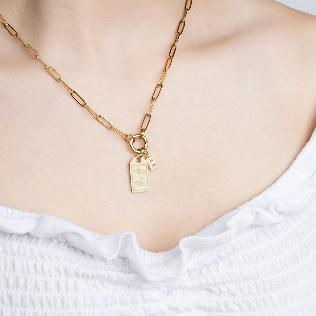 18K Gold PVD Stainless Steel Miss to Mrs tag Charm- gold model 