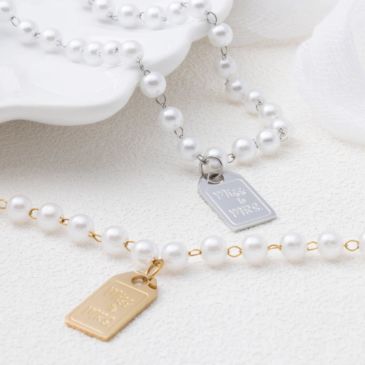 18K Gold PVD Stainless Steel Miss to Mrs tag Charm- gold and silver studio 