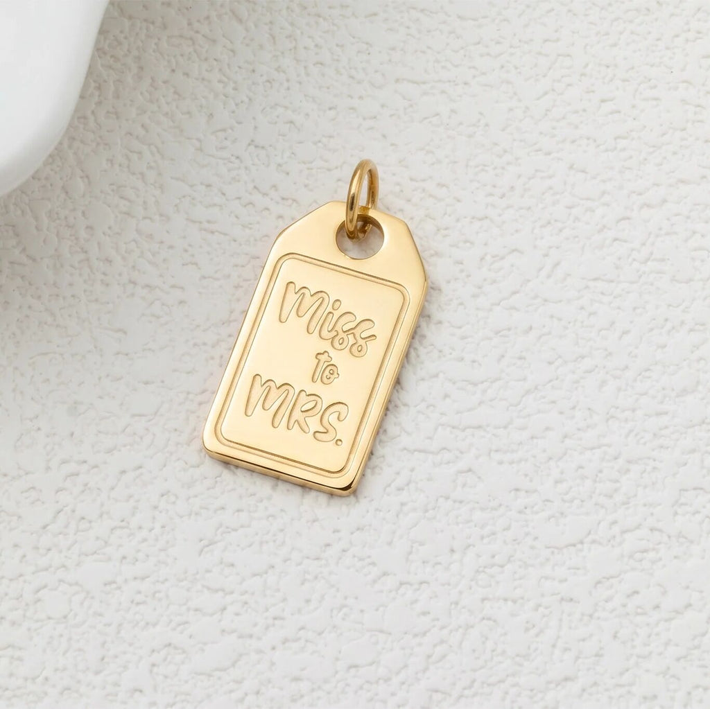 18K Gold PVD Stainless Steel Miss to Mrs tag Charm- gold studio 