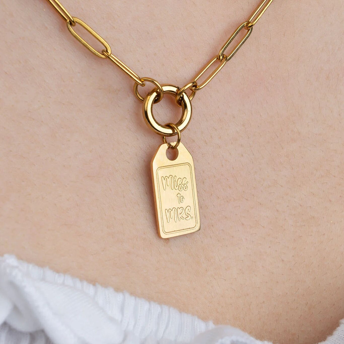 18K Gold PVD Stainless Steel Miss to Mrs tag Charm- gold model 