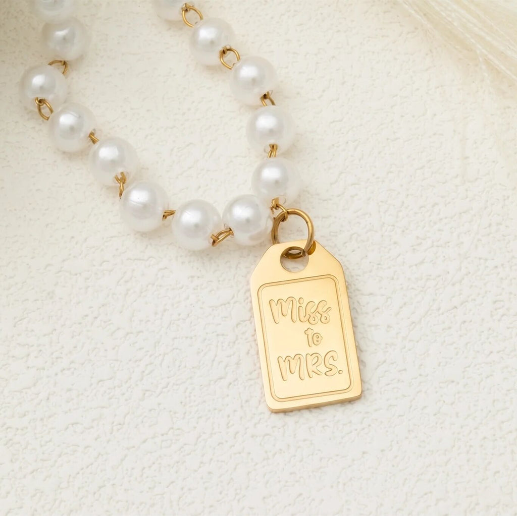 18K Gold PVD Stainless Steel Miss to Mrs tag Charm- gold studio 