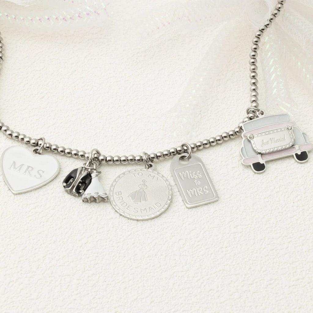18K Gold PVD Stainless Steel Miss to Mrs tag Charm- silver studio collection shot 