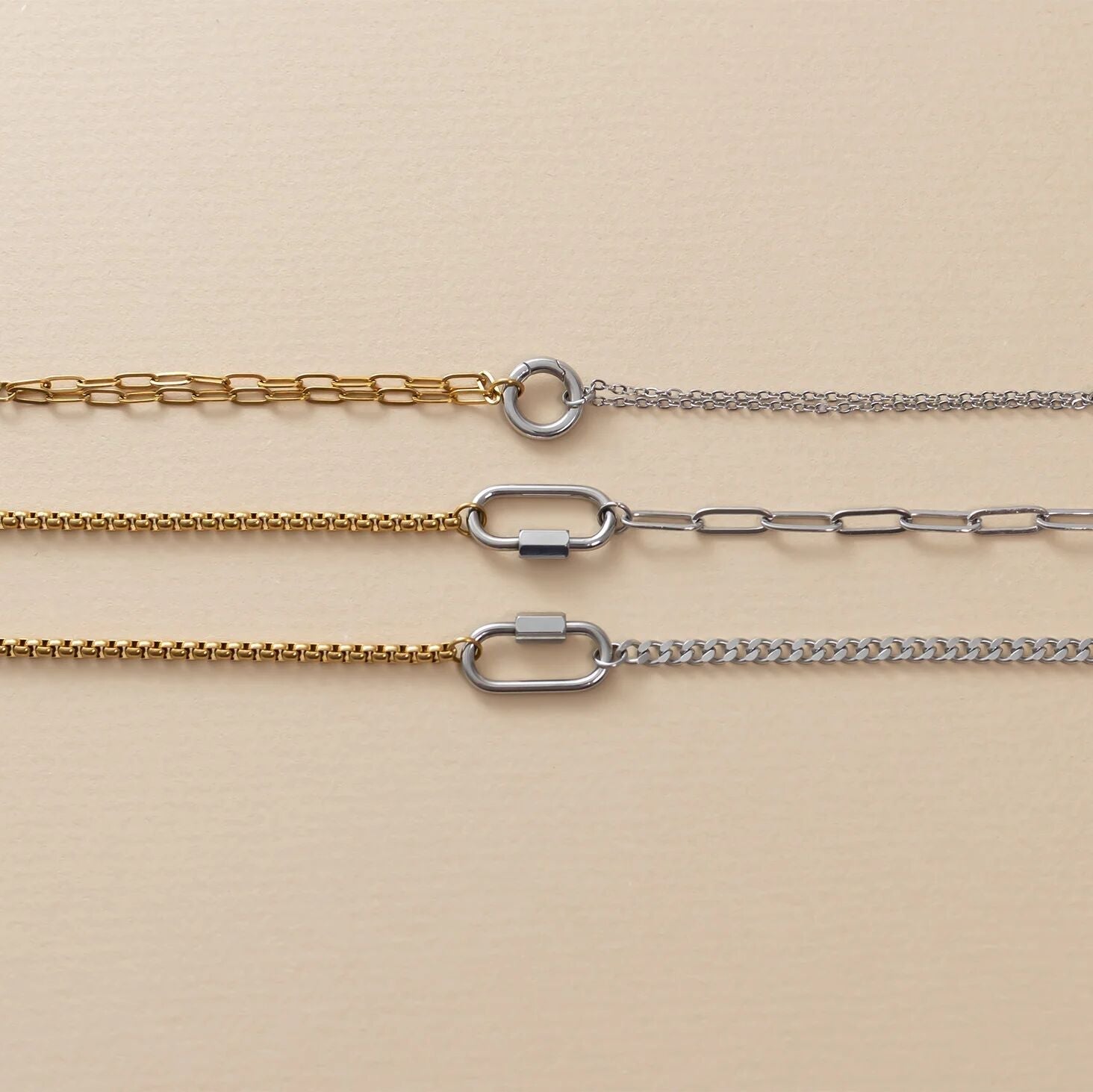 Mixed Metal Bracelet – Adjustable Split Chain Paperclip Link With Carabiner Clasp - Charm holder | Sunflower Soul Boutique