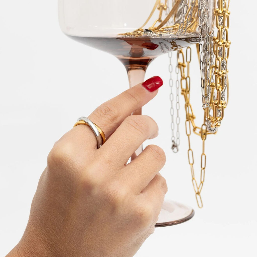Mixed Metal Ring – 18K Gold PVD Stainless Steel Intertwined Band, Hypoallergenic Jewelry - Ring | Sunflower Soul Boutique