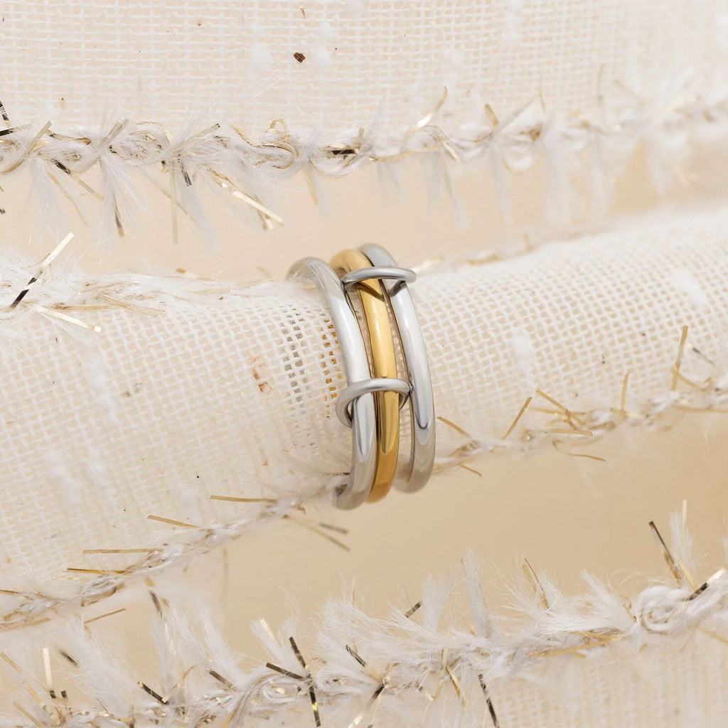 Mixed Metal Ring – 18K Gold Triple Intertwined Layered Metal Band | Scratch Resistant - Ring | Sunflower Soul Boutique