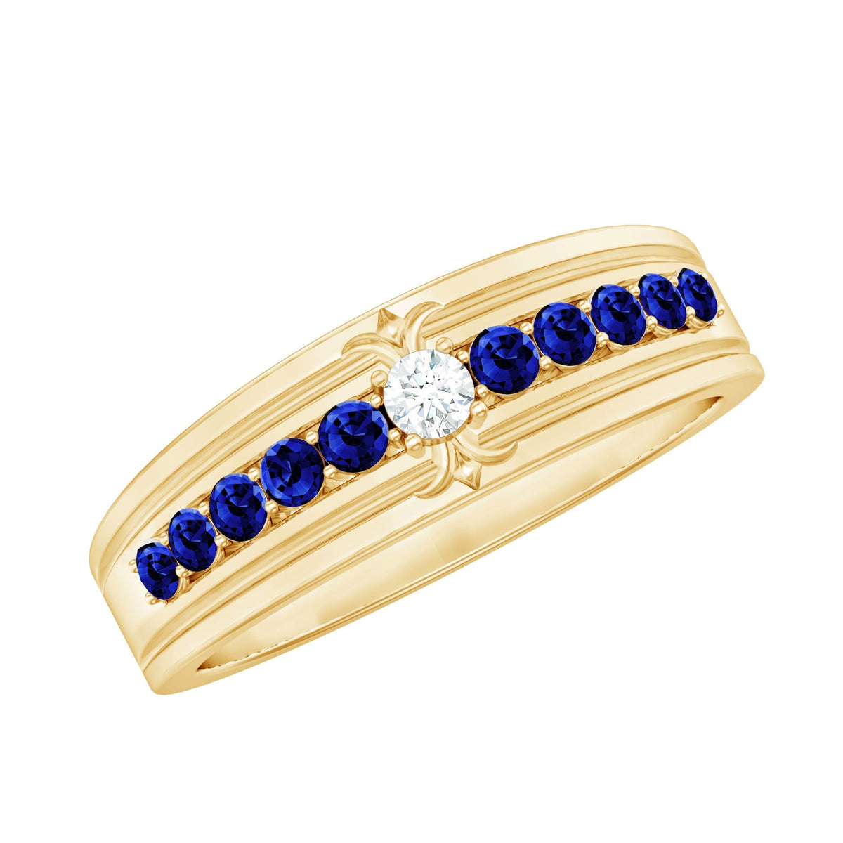 Moissanite Anniversary Band, Blue Sapphire Prong Setting Ring