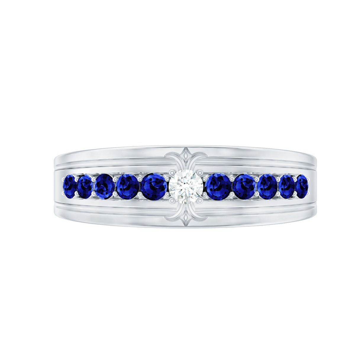 Moissanite Anniversary Band, Blue Sapphire Prong Setting Ring