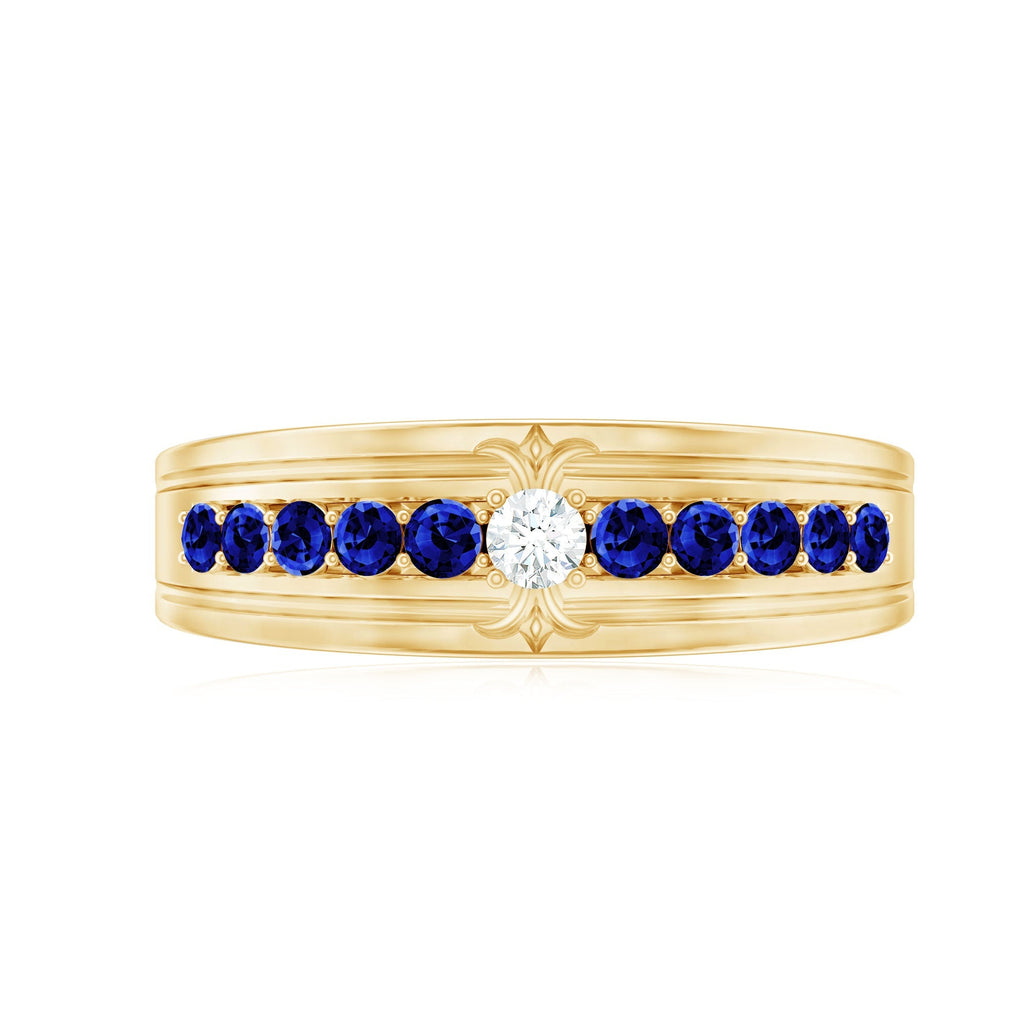 Moissanite Anniversary Band, Blue Sapphire Prong Setting Ring