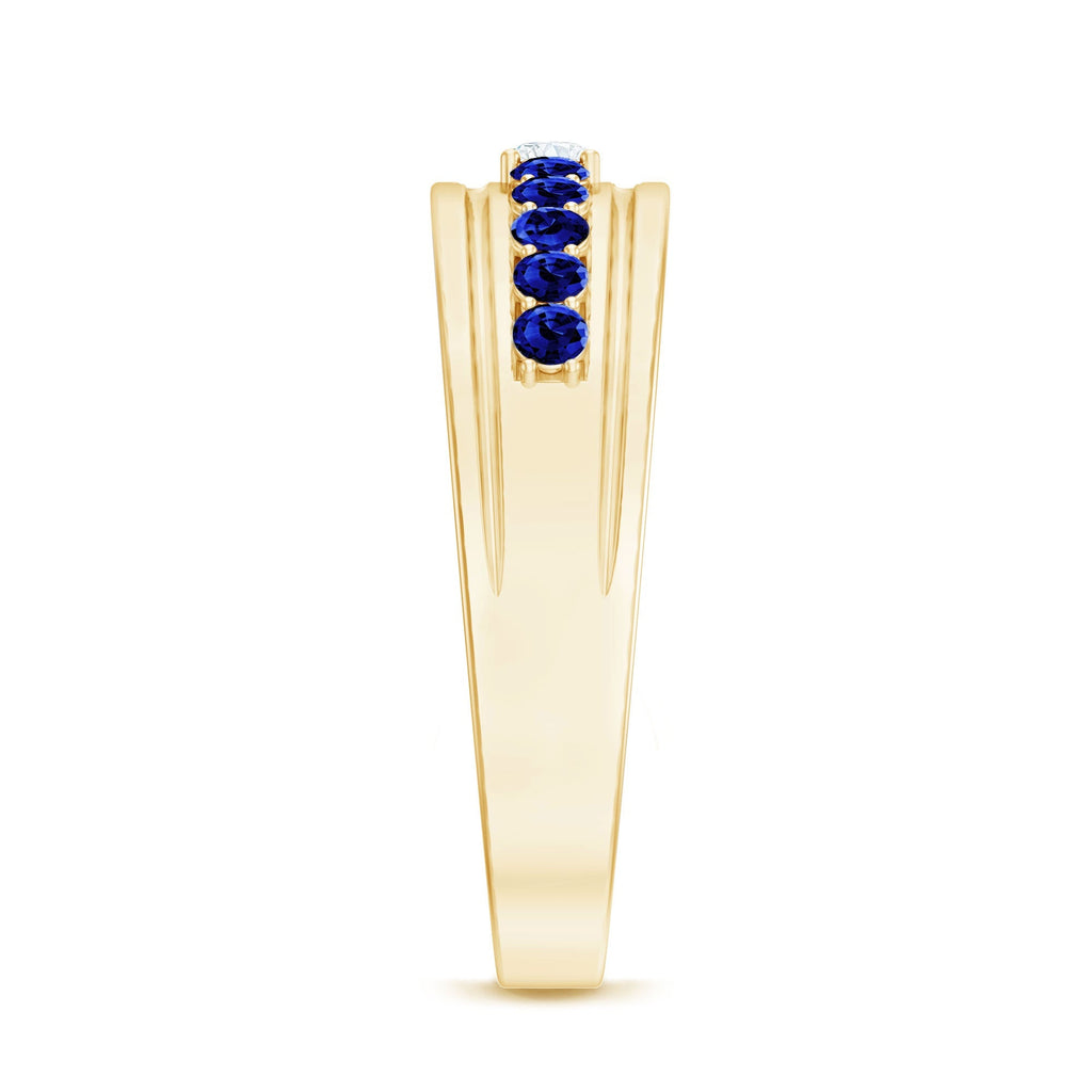 Moissanite Anniversary Band, Blue Sapphire Prong Setting Ring