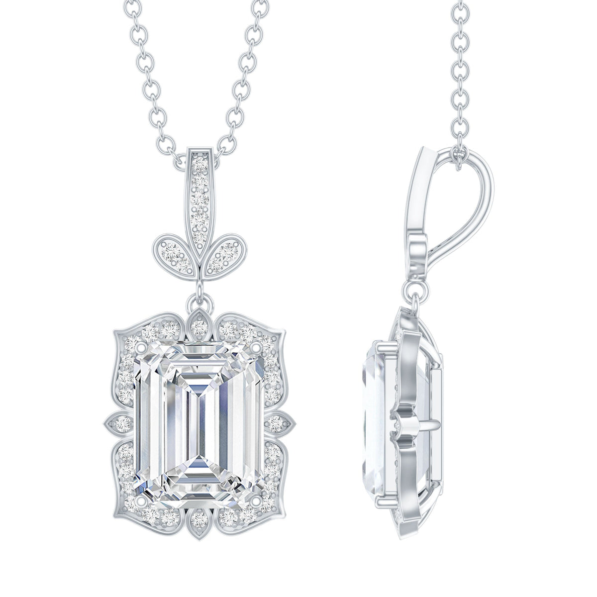 Moissanite Emerald Cut Necklace – Vintage Inspired 2 Carat Pendant With Silver Chain