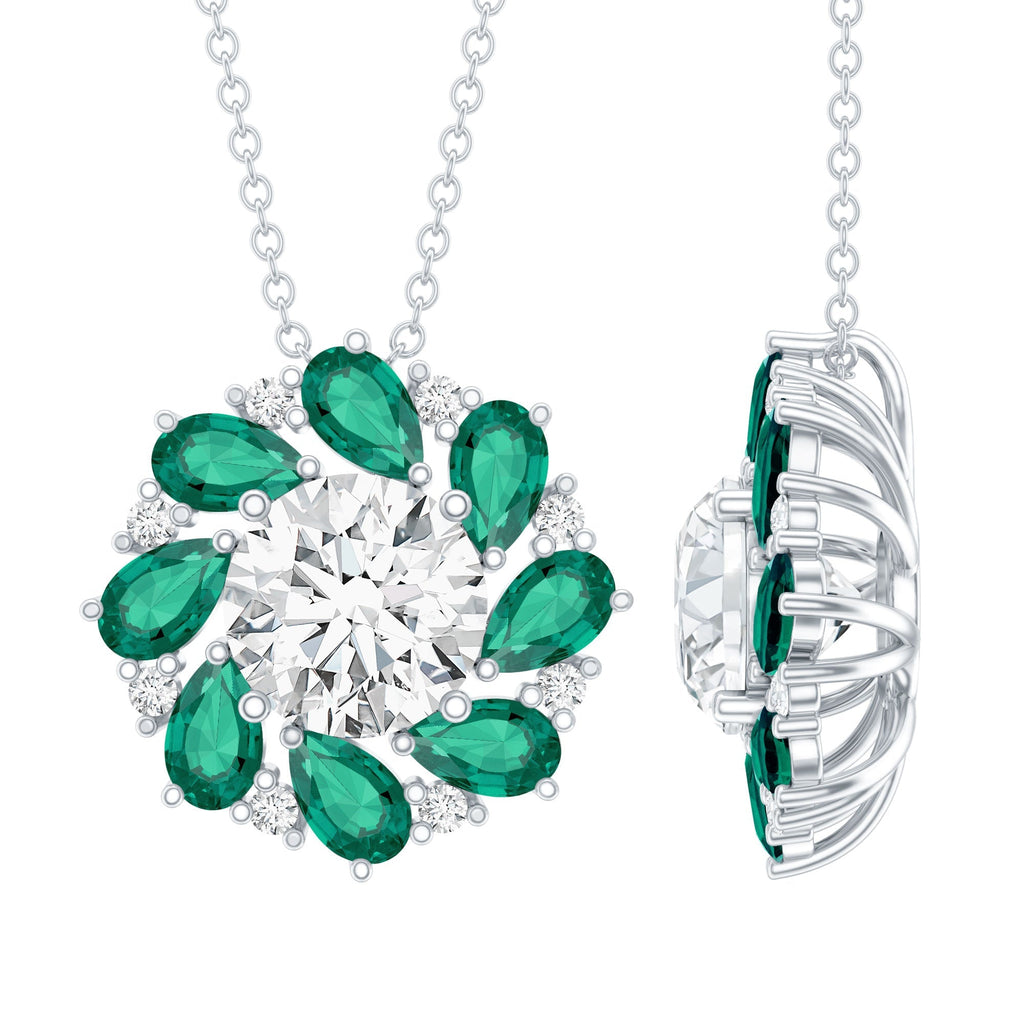 Moissanite Emerald Necklace – 2 Carat Flower Pendant Necklace | Silver Cocktail Pendant