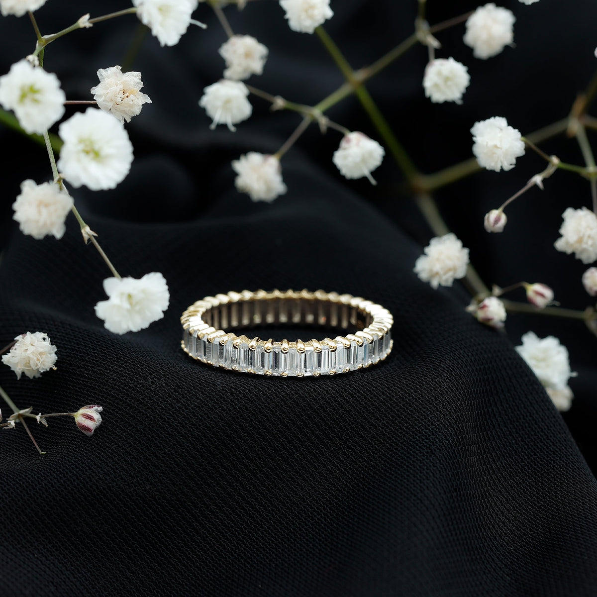 Moissanite Eternity Ring – Baguette Cut Shared Prong Setting Wedding Band
