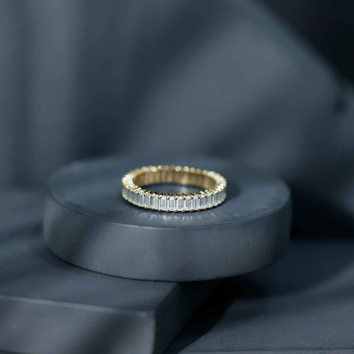 Moissanite Eternity Ring – Baguette Cut Shared Prong Setting Wedding Band