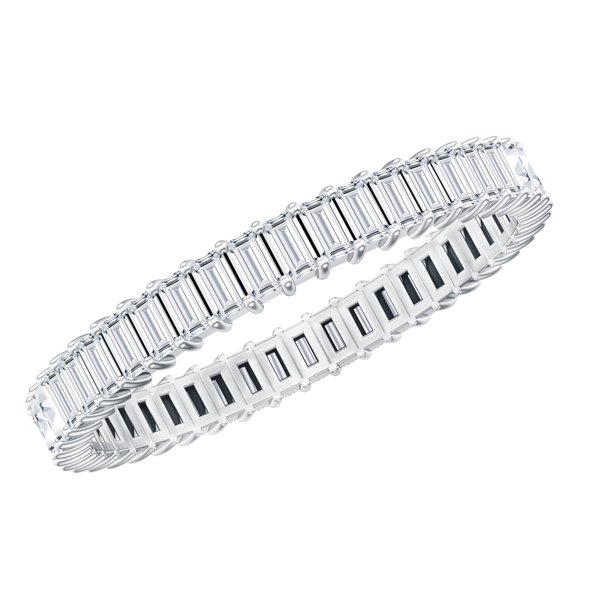 Moissanite Eternity Ring – Baguette Cut Shared Prong Setting Wedding Band