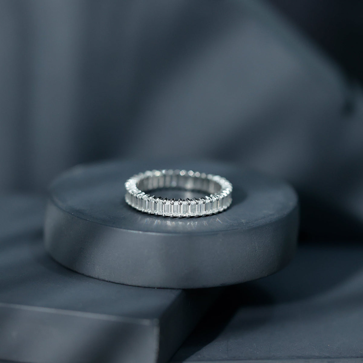 Moissanite Eternity Ring – Baguette Cut Shared Prong Setting Wedding Band