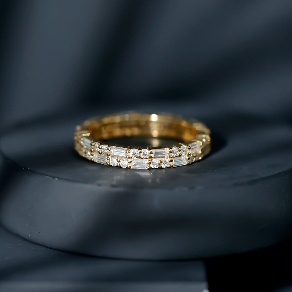Moissanite Eternity Ring – Double Row Stackable Band With Baguette Cut Stones
