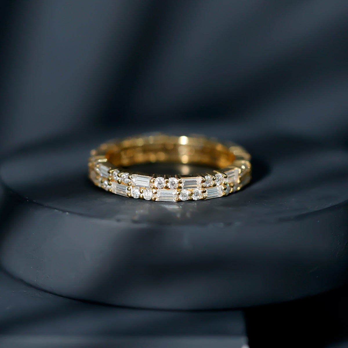 Moissanite Eternity Ring – Double Row Stackable Band With Baguette Cut Stones