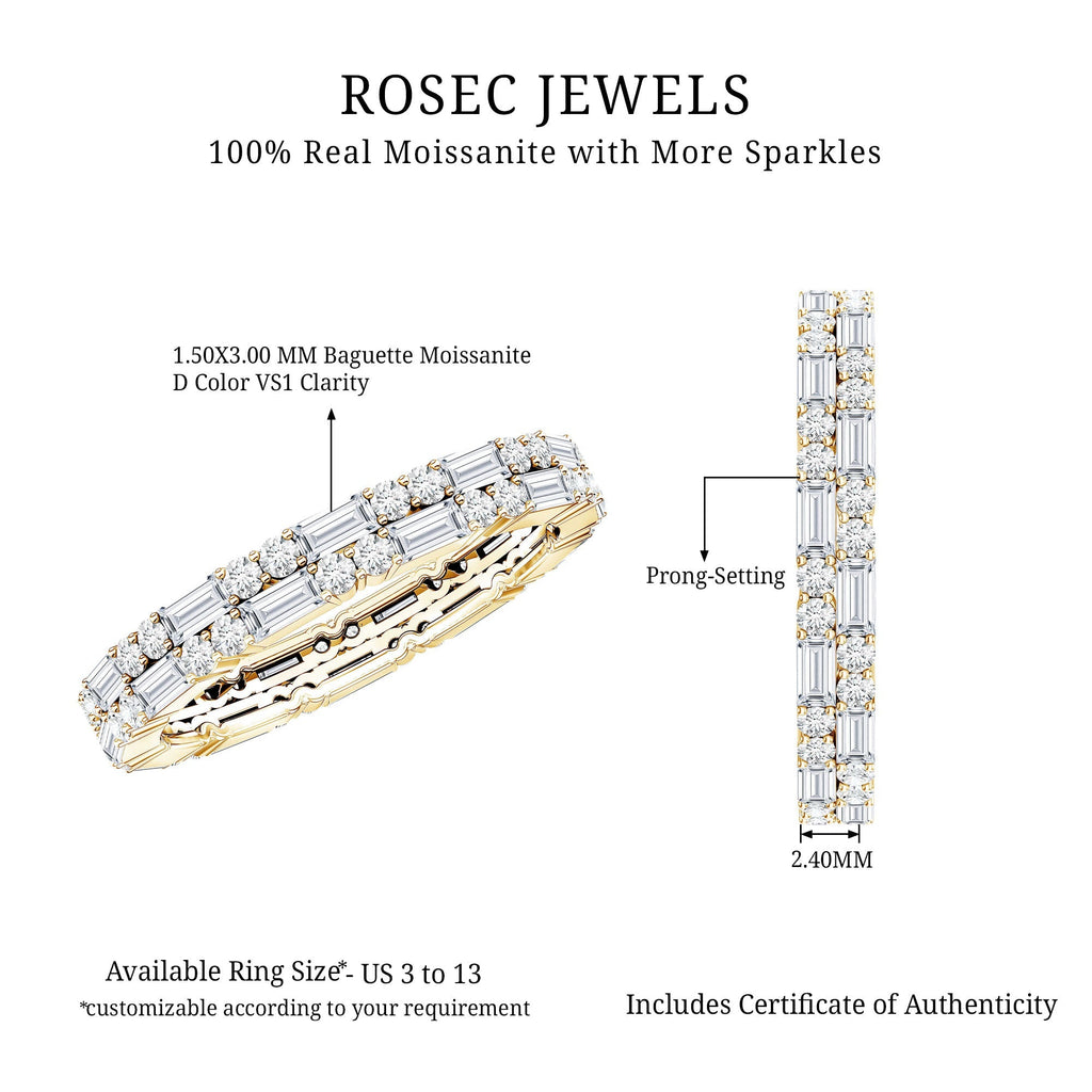 Moissanite Eternity Ring – Double Row Stackable Band With Baguette Cut Stones