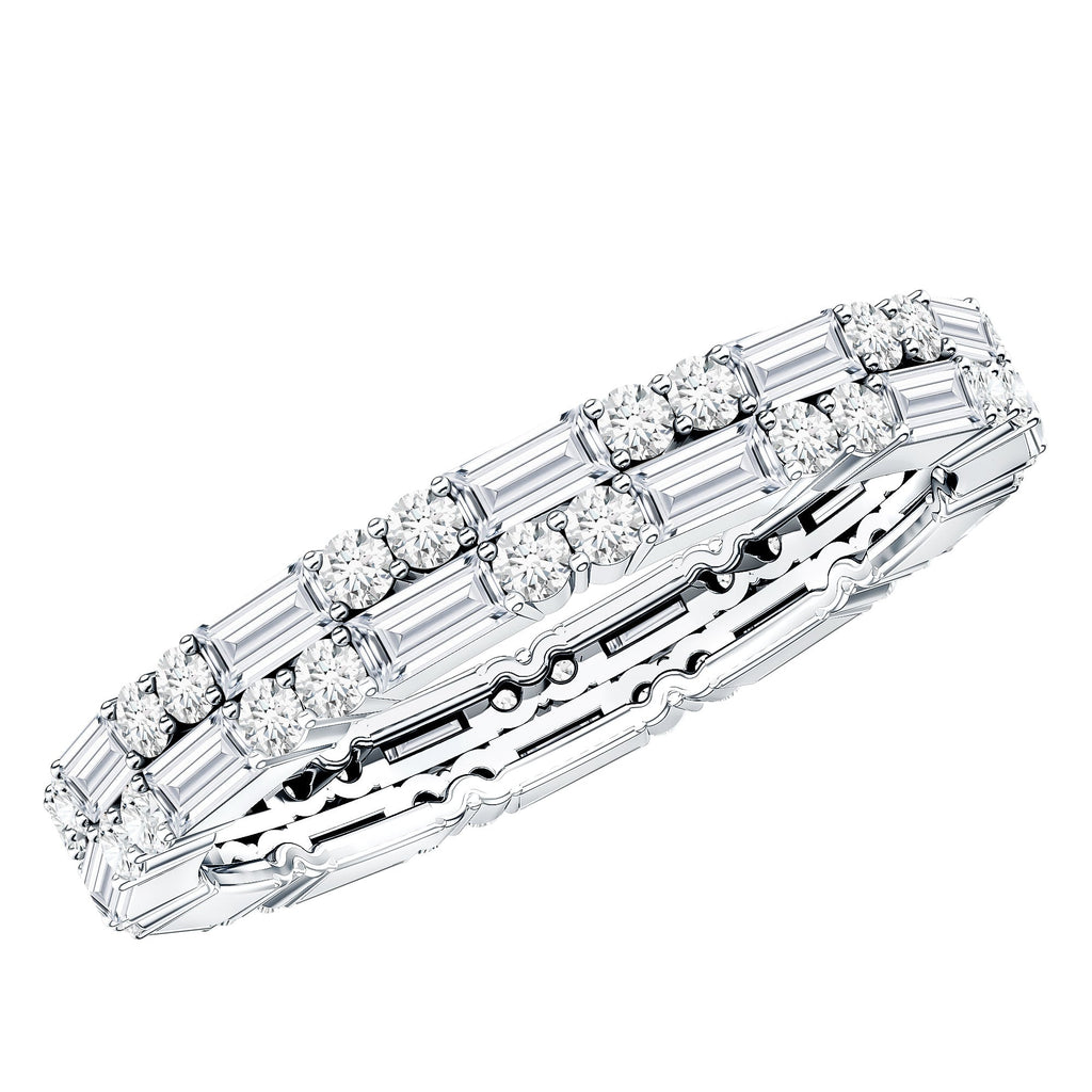 Moissanite Eternity Ring – Double Row Stackable Band With Baguette Cut Stones