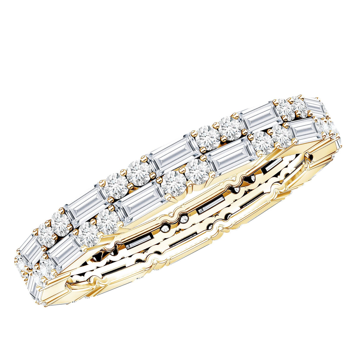 Moissanite Eternity Ring – Double Row Stackable Band With Baguette Cut Stones