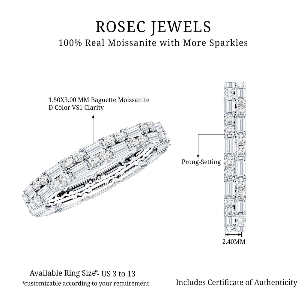 Moissanite Eternity Ring – Double Row Stackable Band With Baguette Cut Stones