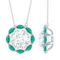 Moissanite Halo Necklace – 2 Carat Round Cut Moissanite with Marquise Cut Emeralds