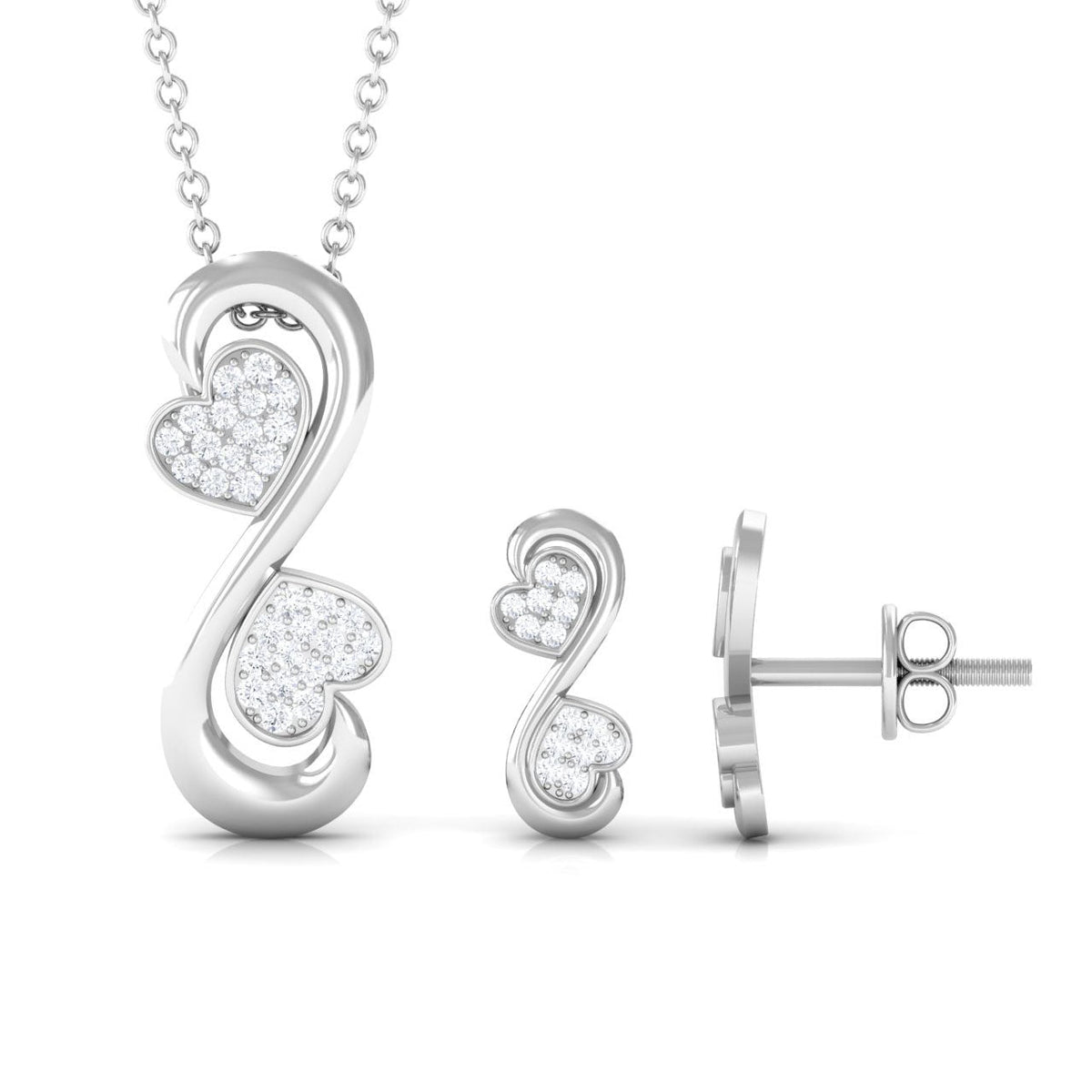 Moissanite Heart Jewelry - Infinity Motif Design | Durable Pave Setting Set