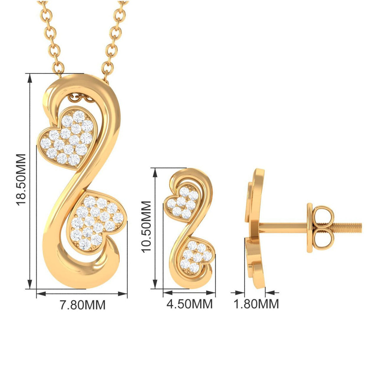 Moissanite Heart Jewelry - Infinity Motif Design | Durable Pave Setting Set