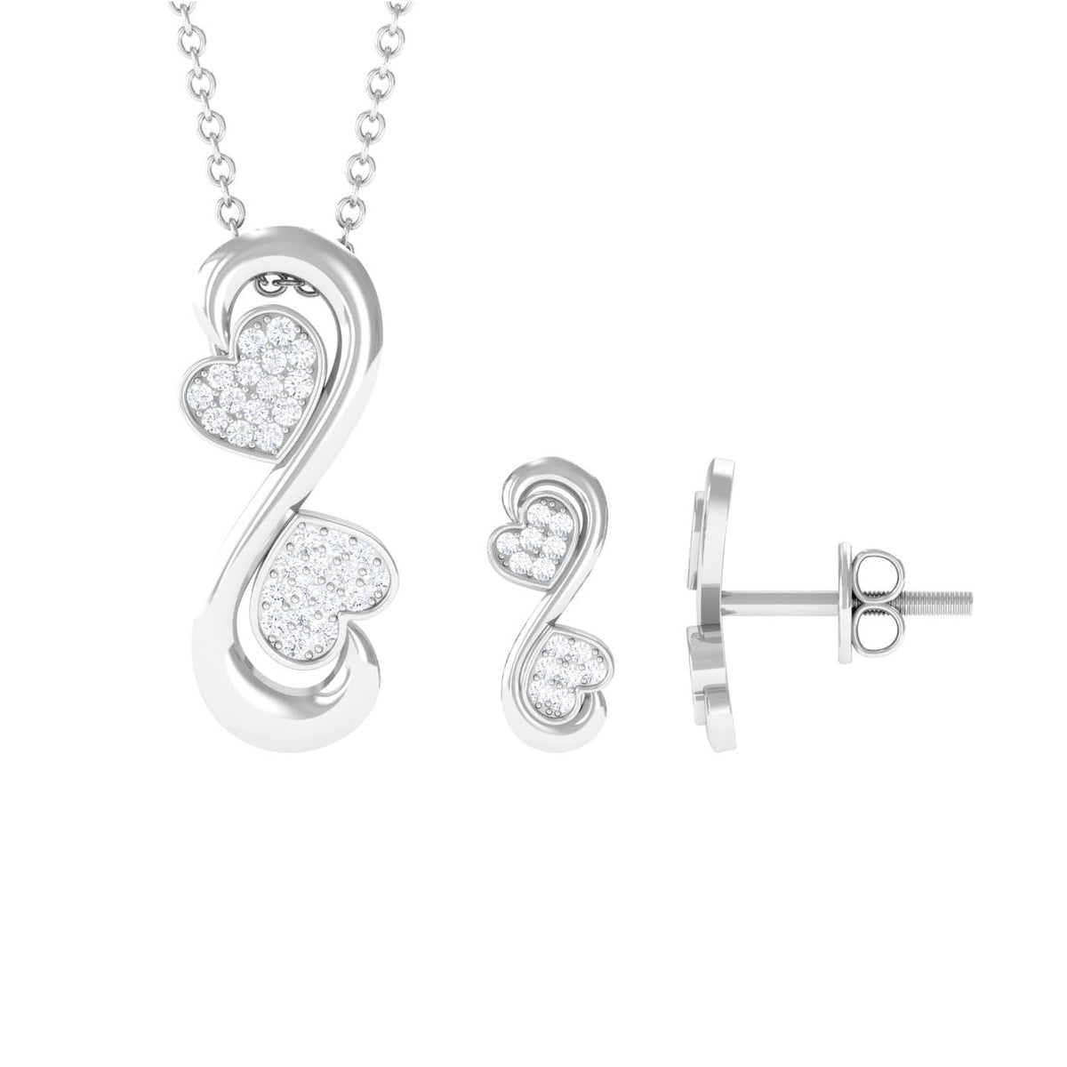 Moissanite Heart Jewelry - Infinity Motif Design | Durable Pave Setting Set
