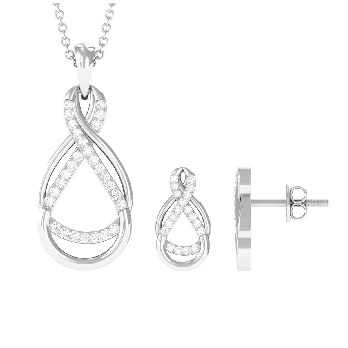 Moissanite Infinity Pendant - Sparkling Pave Setting Stones Jewelry Set
