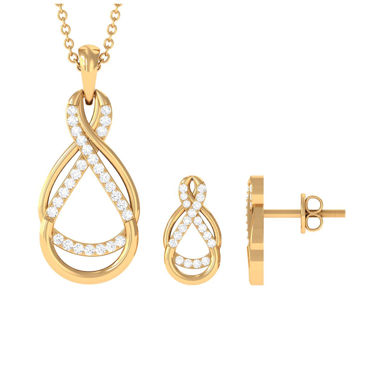Moissanite Infinity Pendant - Sparkling Pave Setting Stones Jewelry Set