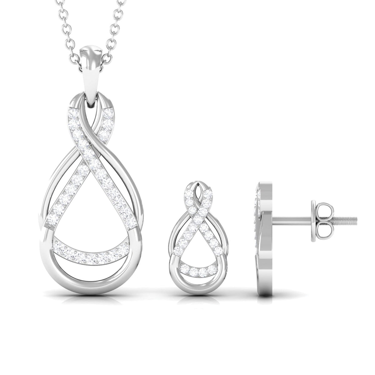 Moissanite Infinity Pendant - Sparkling Pave Setting Stones Jewelry Set