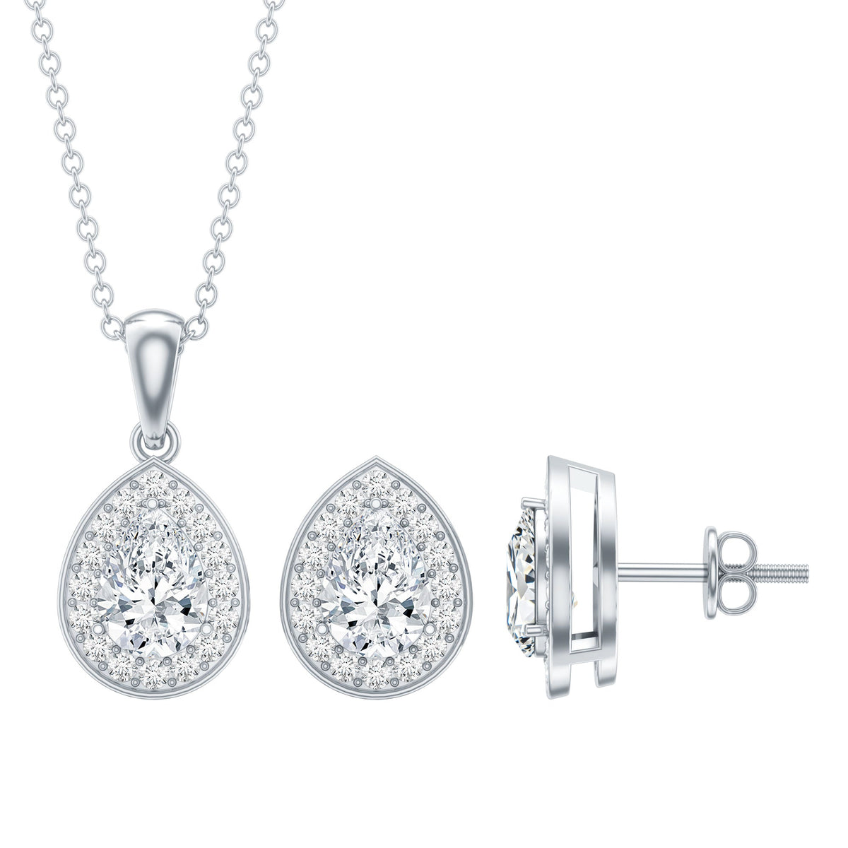 Moissanite Necklace Set – Sterling Silver Jewelry With Pear Shape Pendant & Earrings